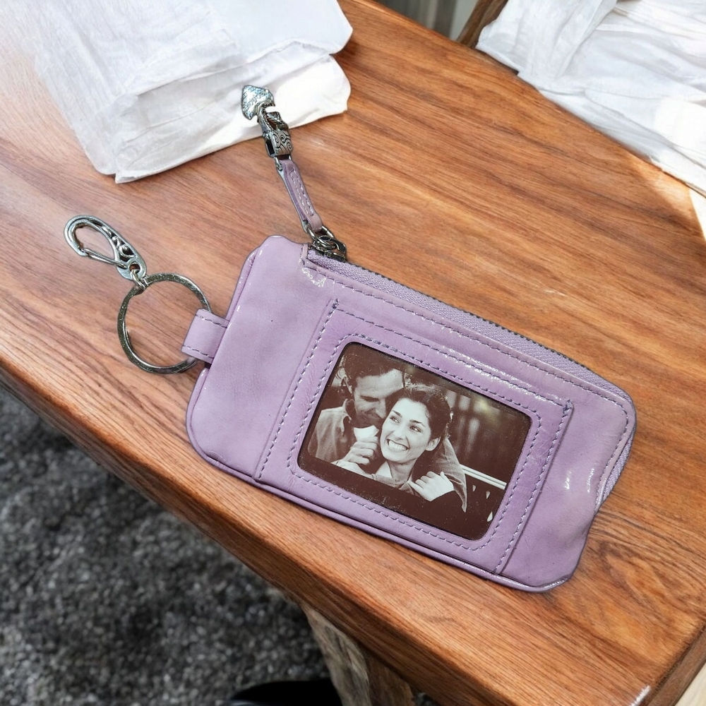 **Brighton Lavender patent leather card holder with traditional silver hardware